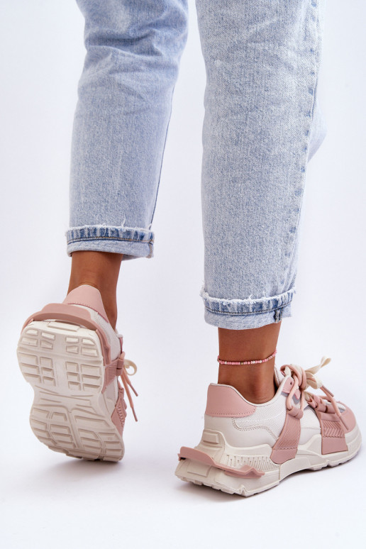 Baskets mode à lacets beige-rose Chillout!