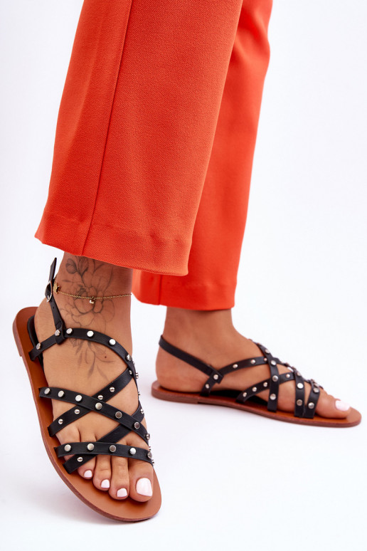 Sandales pour femmes avec de beaux détails de couleur noire Alemona Sandales pour femmes avec de beaux détails de couleur noire Alemona