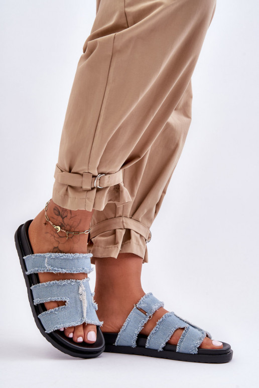 Chaussons à attaches adhésives de couleur bleu Lamirose