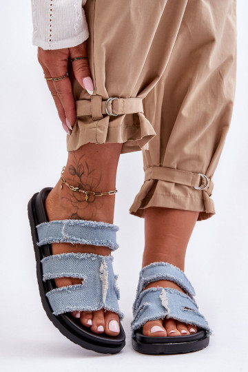 Chaussons à attaches adhésives de couleur bleu Lamirose 2