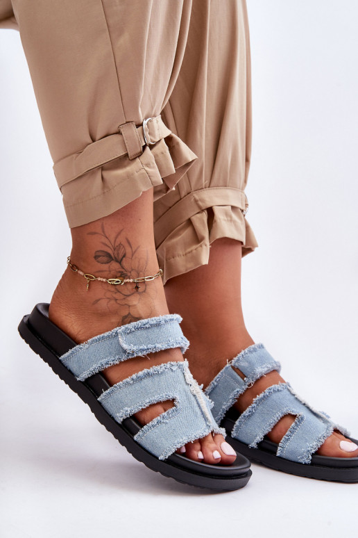 Chaussons à attaches adhésives de couleur bleu Lamirose