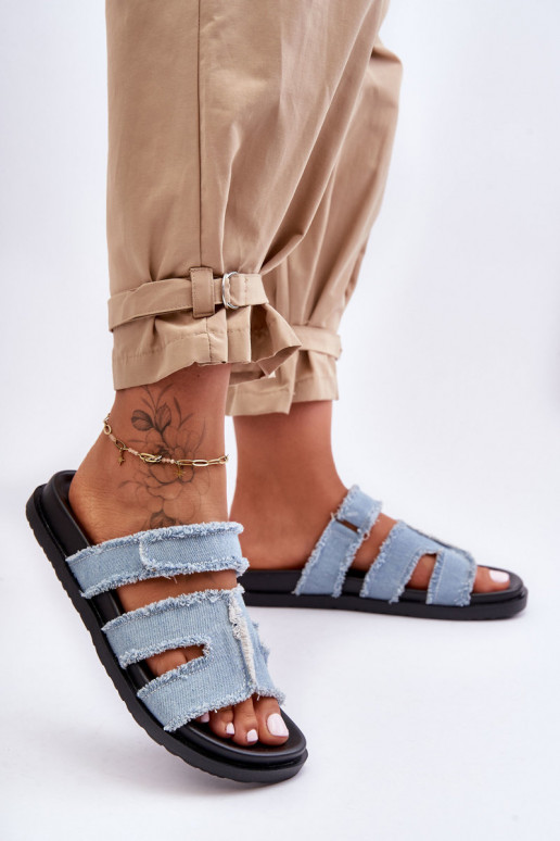 Chaussons à attaches adhésives de couleur bleu Lamirose