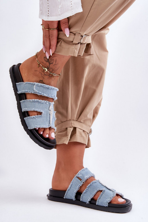 Chaussons à attaches adhésives de couleur bleu Lamirose