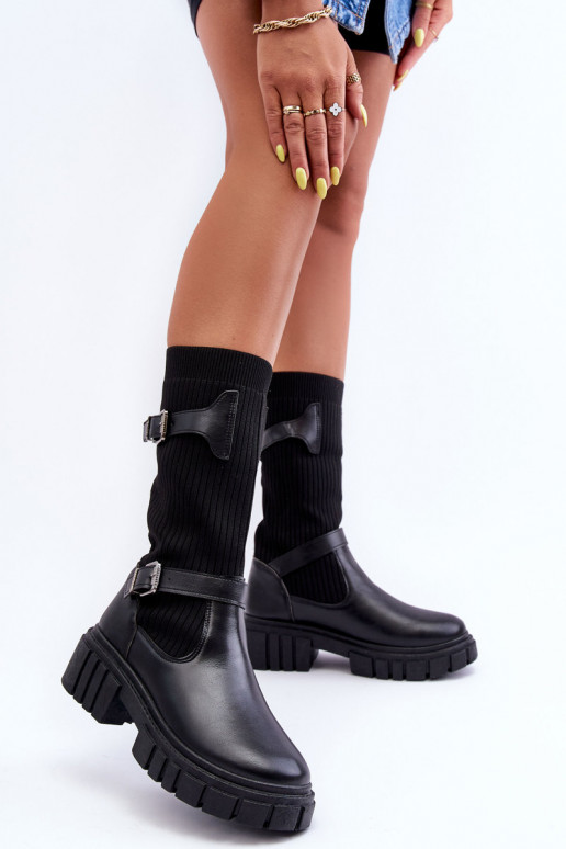 bottes longues à semelle type chaussette de couleur noire Abroze