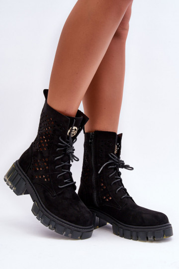 Bottines ajourées boots couleur noir Idéalement