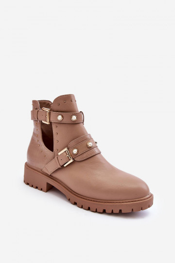 Bottines pour femmes avec perles artificielles de couleur beige Clarisa