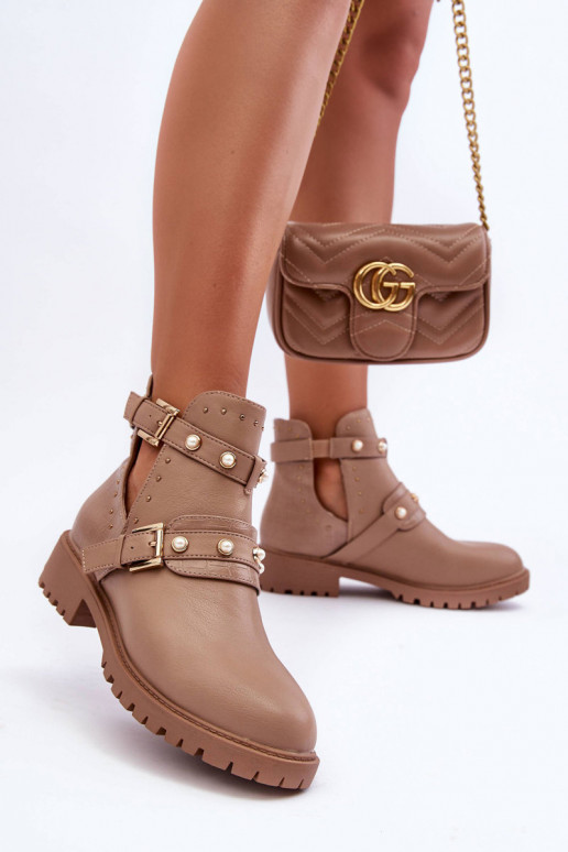 Bottines pour femmes avec perles artificielles de couleur beige Clarisa Bottines pour femmes avec perles artificielles de couleur beige Clarisa