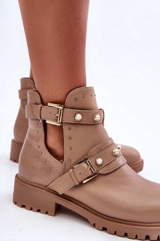 Bottines pour femmes avec perles artificielles de couleur beige Clarisa Bottines pour femmes avec perles artificielles de couleur beige Clarisa