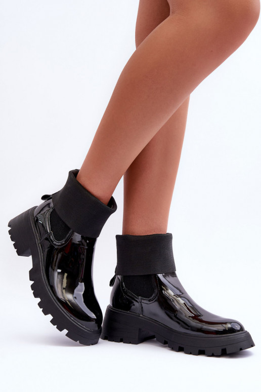 bottes élégantes avec effet laqué de couleur noire Pavo