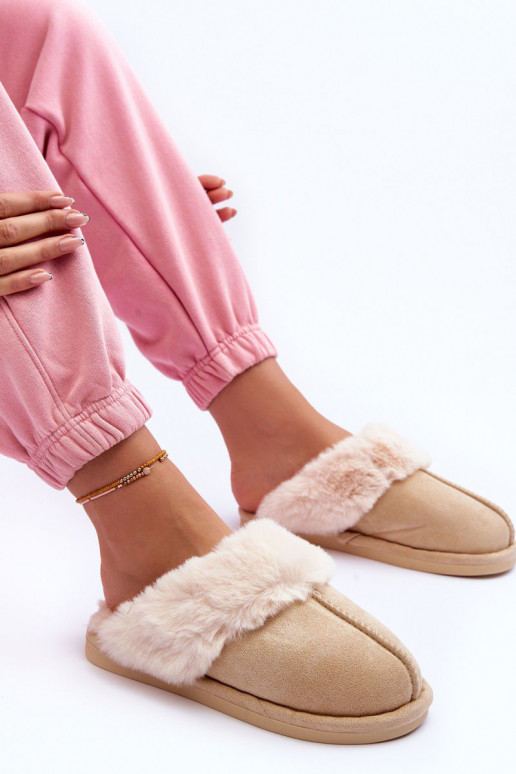 Chaussons avec fourrure en ivoire Pinky
