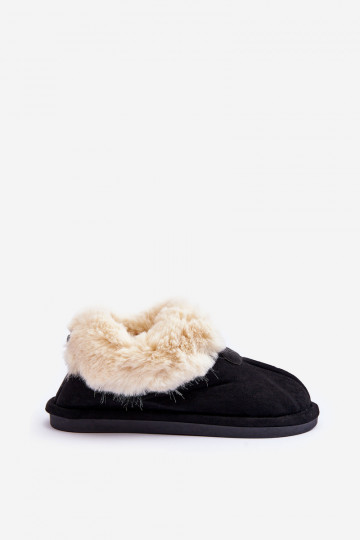 Chaussons avec fourrure de couleur noire Lanoze