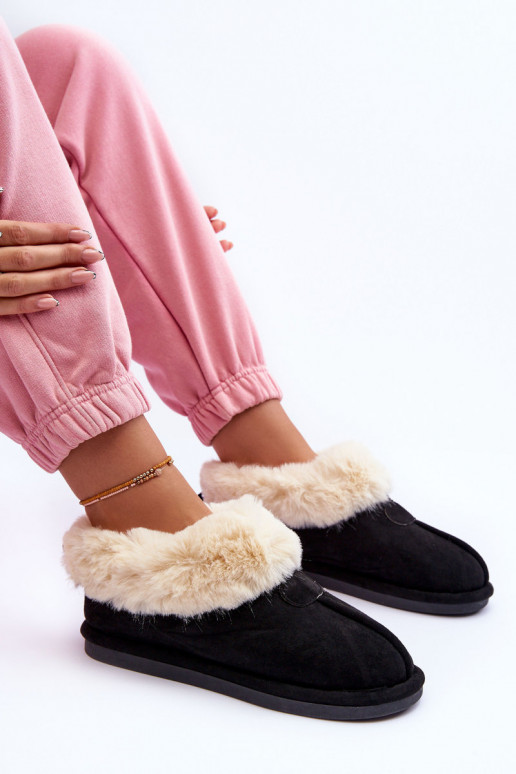 Chaussons avec fourrure de couleur noire Lanoze