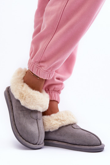 Chaussons avec fourrure de couleur gris Lanoze 2