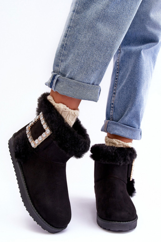 bottes de neige chauffées avec boucles de couleur noire Dulca