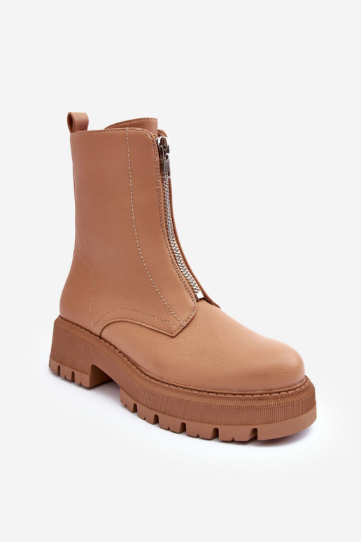 Bottines à talons larges avec fermetures éclair de couleur marron Vimal