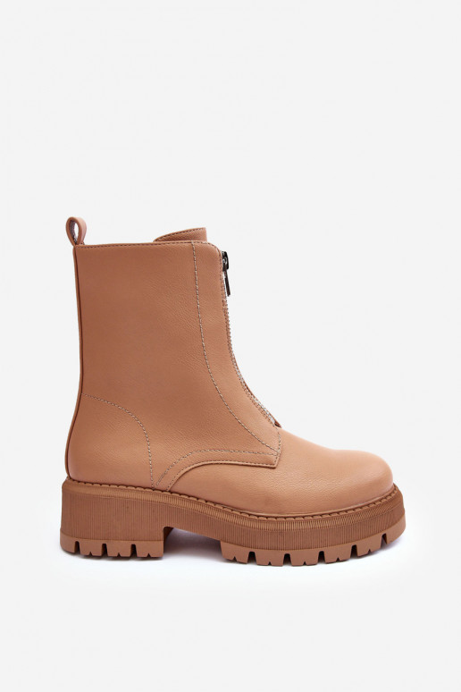 Bottines à talons larges avec fermetures éclair de couleur marron Vimal