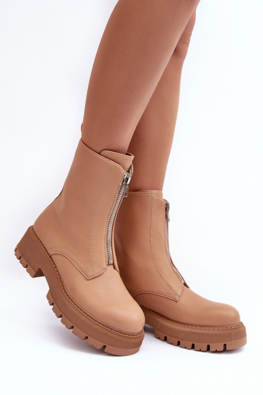 Bottines à talons larges avec fermetures éclair de couleur marron Vimal