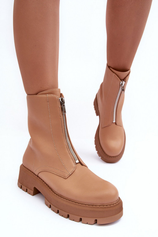 Bottines à talons larges avec fermetures éclair de couleur marron Vimal