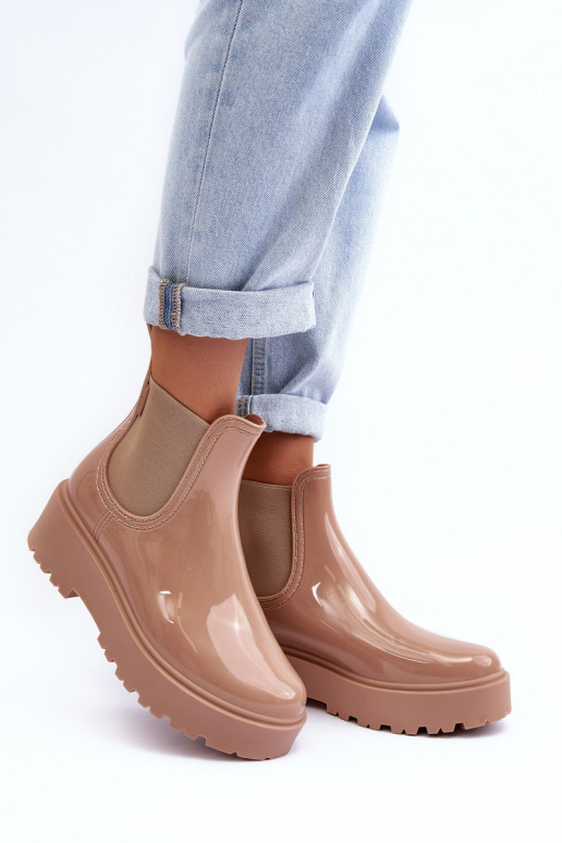 avec effet vernis Chaussures en caoutchouc Bottines à plateforme Big Star MM274396 couleur beige