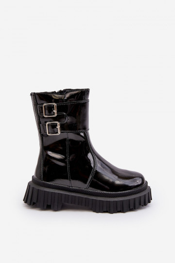 Bottes Enfants avec effet laqué avec boucles de couleur noire Chloraia 2