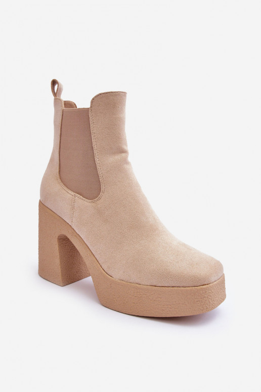 Bottines en daim à talon épais de couleur beige Sunilda