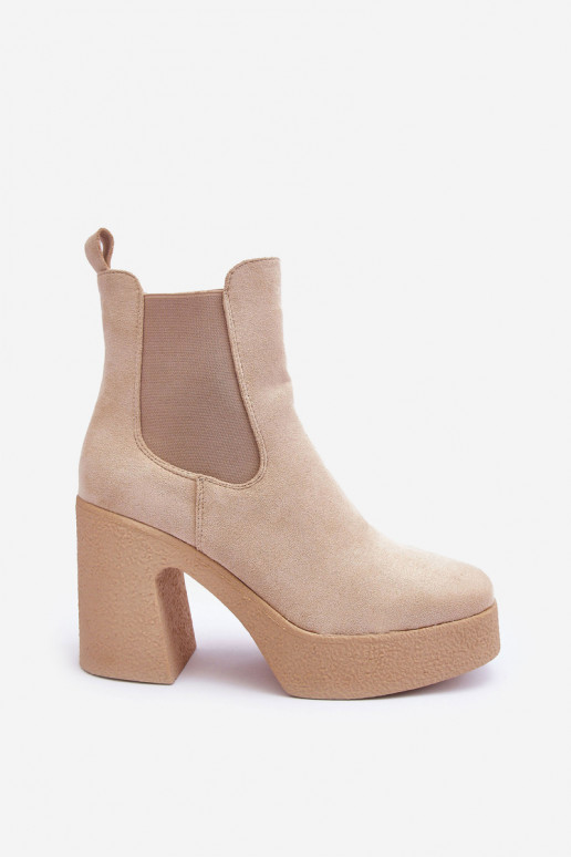 Bottines en daim à talon épais de couleur beige Sunilda