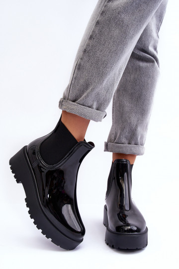 avec effet vernis Chaussures en caoutchouc Bottes avec plateforme Big Star MM274395 couleur noir 2