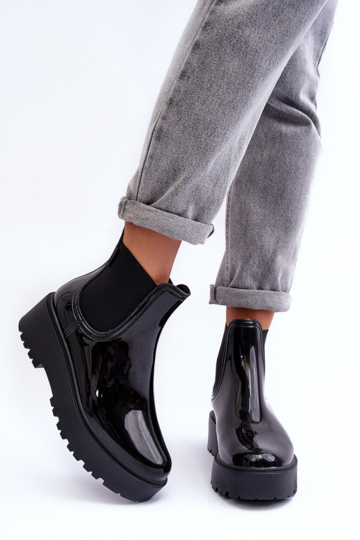 avec effet vernis Chaussures en caoutchouc Bottes avec plateforme Big Star MM274395 couleur noir avec effet vernis Chaussures en caoutchouc Bottes avec plateforme Big Star MM274395 couleur noir
