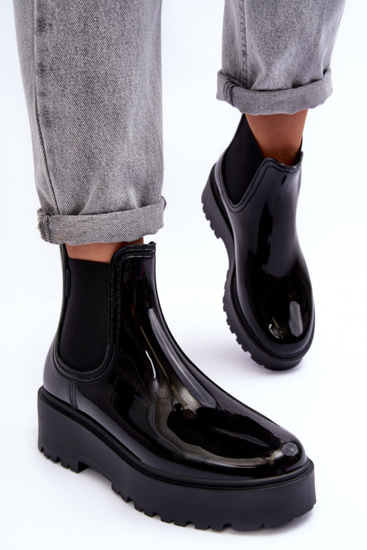 avec effet vernis Chaussures en caoutchouc Bottes avec plateforme Big Star MM274395 couleur noir avec effet vernis Chaussures en caoutchouc Bottes avec plateforme Big Star MM274395 couleur noir