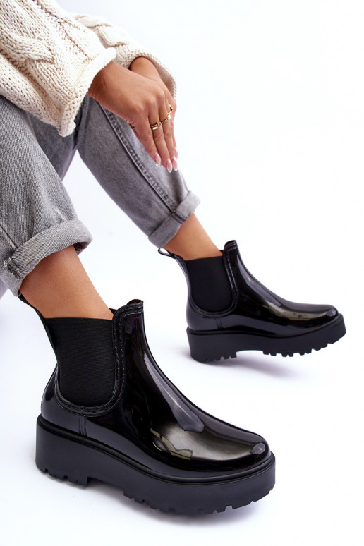 avec effet vernis Chaussures en caoutchouc Bottes avec plateforme Big Star MM274395 couleur noir avec effet vernis Chaussures en caoutchouc Bottes avec plateforme Big Star MM274395 couleur noir