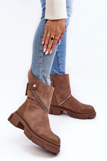 Bottines en daim avec fermetures éclair beige Kandell 2