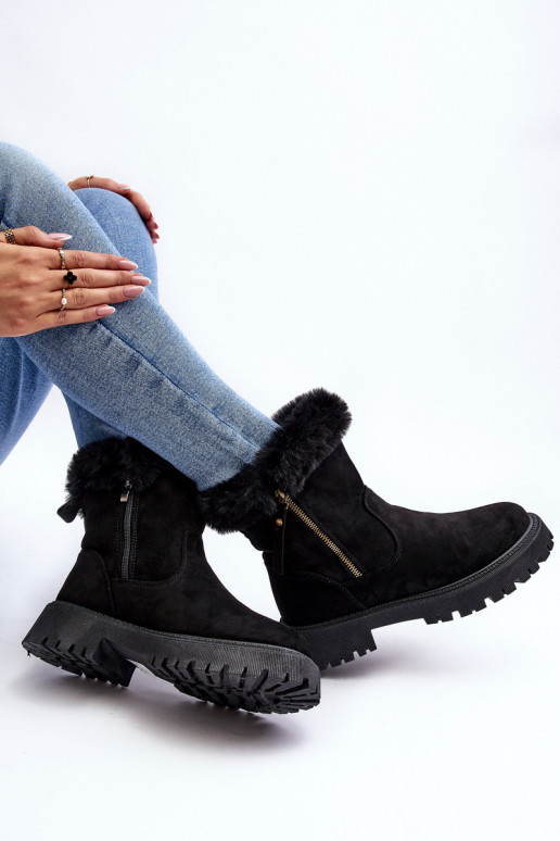 Bottines en daim avec fourrure de couleur noire Hasiva