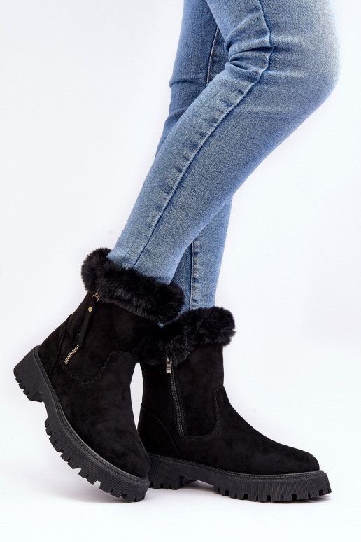 Bottines en daim avec fourrure de couleur noire Hasiva