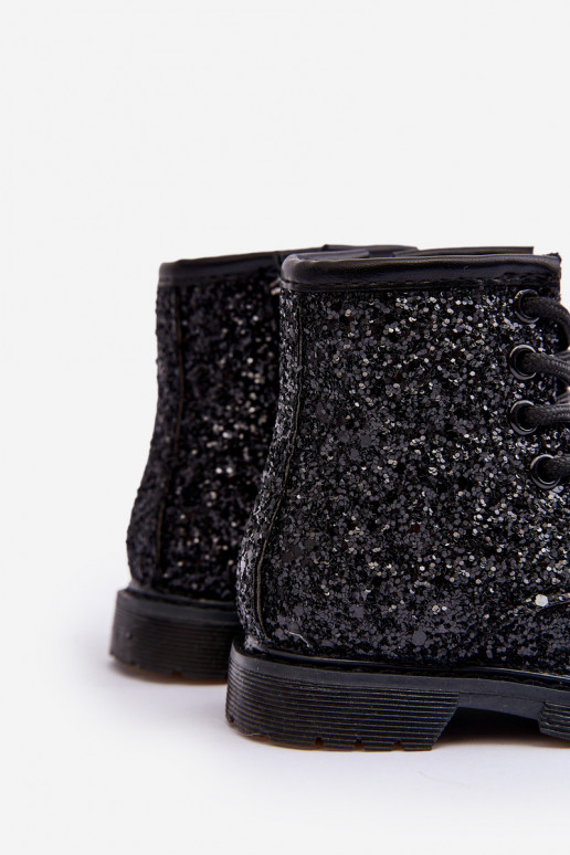 Bottes brillantes pour enfants, chauffées avec fermetures éclair, couleur noire Saussa