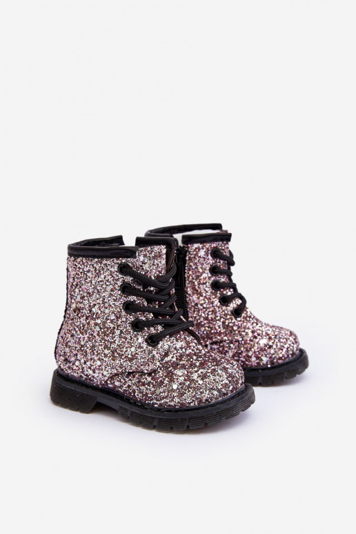 Bottes pour enfants avec un brillant réchauffé avec des fermetures éclair couleur rose Saussa