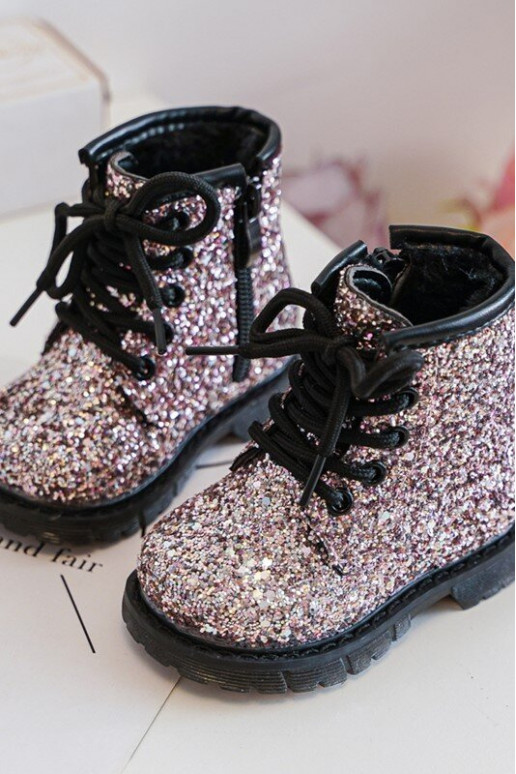 Bottes pour enfants avec un brillant réchauffé avec des fermetures éclair couleur rose Saussa