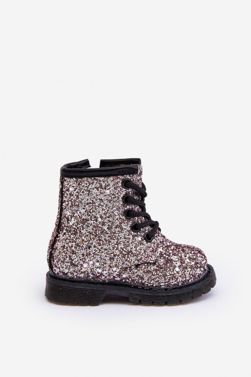 Bottes pour enfants avec un brillant réchauffé avec des fermetures éclair couleur rose Saussa