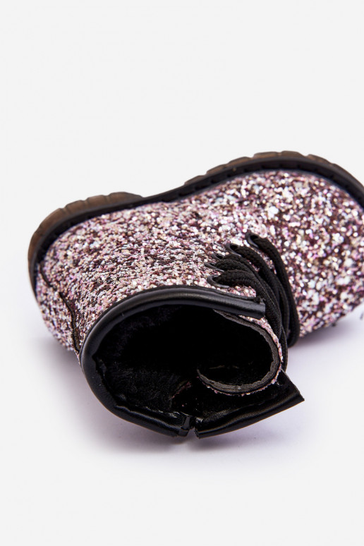 Bottes pour enfants avec un brillant réchauffé avec des fermetures éclair couleur rose Saussa