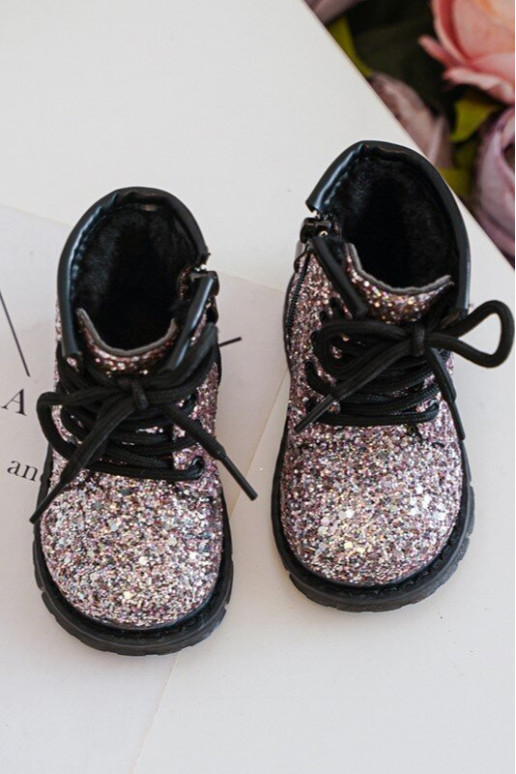 Bottes pour enfants avec un brillant réchauffé avec des fermetures éclair couleur rose Saussa