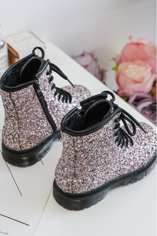 Bottes pour enfants avec un brillant réchauffé avec des fermetures éclair couleur rose Saussa