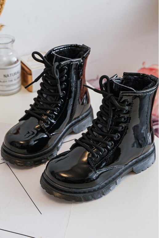 Bottines pour enfants effet laqué avec fermetures éclair en noir Tibbie Bottines pour enfants effet laqué avec fermetures éclair en noir Tibbie