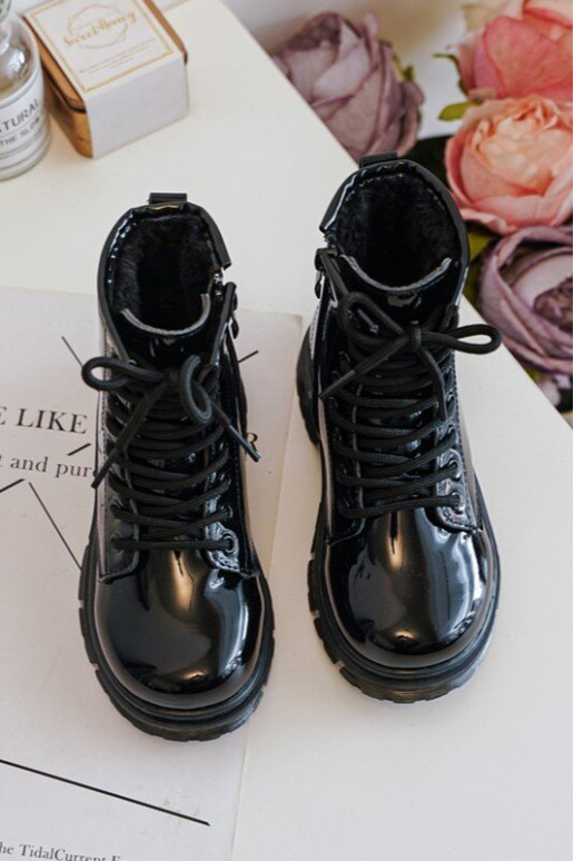 Bottines pour enfants effet laqué avec fermetures éclair en noir Tibbie