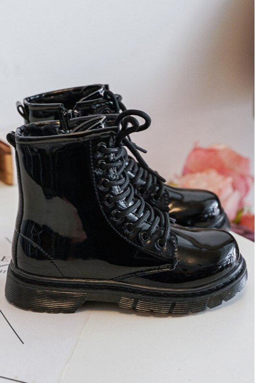 Bottines pour enfants effet laqué avec fermetures éclair en noir Tibbie Bottines pour enfants effet laqué avec fermetures éclair en noir Tibbie