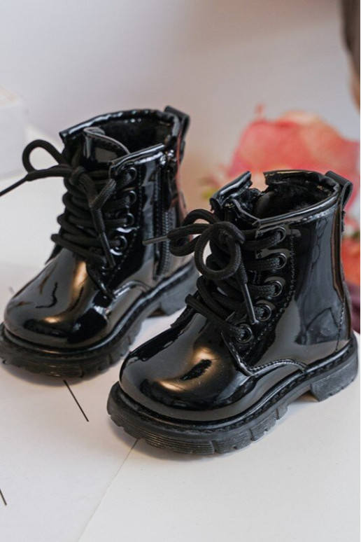 Bottines pour enfants effet laqué avec fermetures éclair en noir Tibbie Bottines pour enfants effet laqué avec fermetures éclair en noir Tibbie