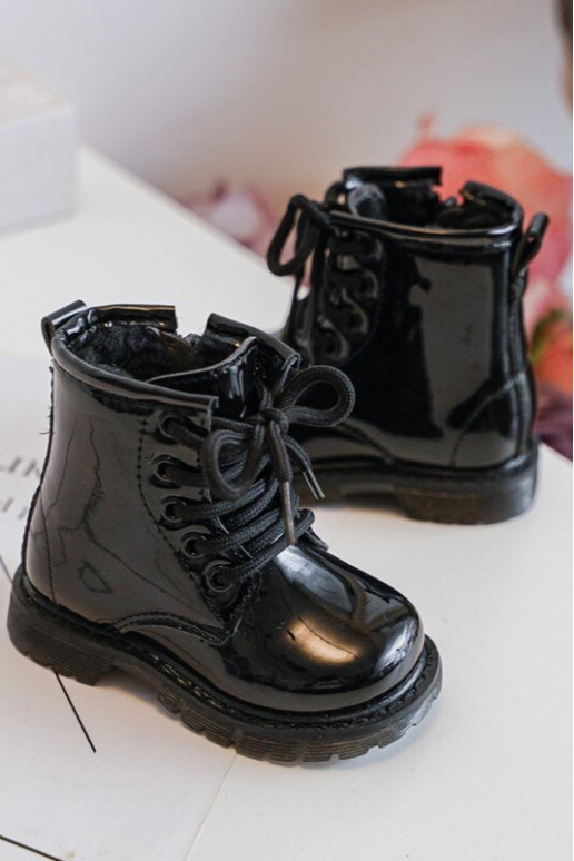 Bottines pour enfants effet laqué avec fermetures éclair en noir Tibbie