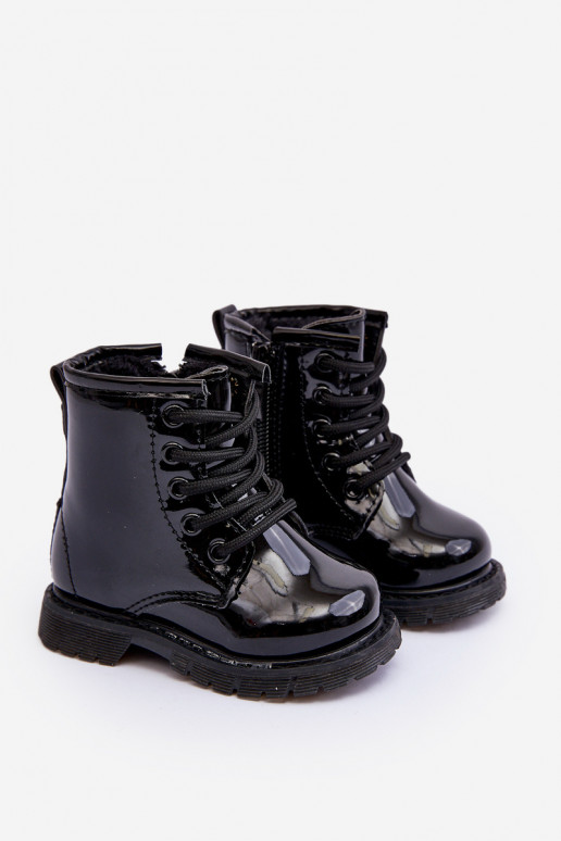 Bottines pour enfants effet laqué avec fermetures éclair en noir Tibbie