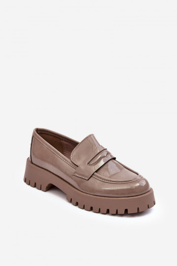 chaussures vernis Mocassins à talons larges beige Jannah