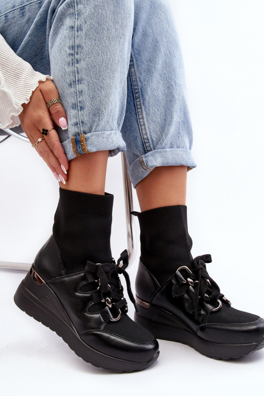 Bottines à semelle type chaussette de couleur noire Helladina Bottines à semelle type chaussette de couleur noire Helladina