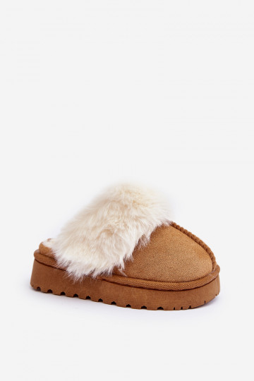 Chaussons enfant avec fourrure marron Birasta
