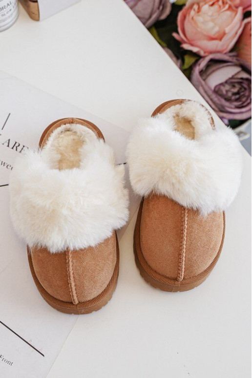 Chaussons enfant avec fourrure marron Birasta